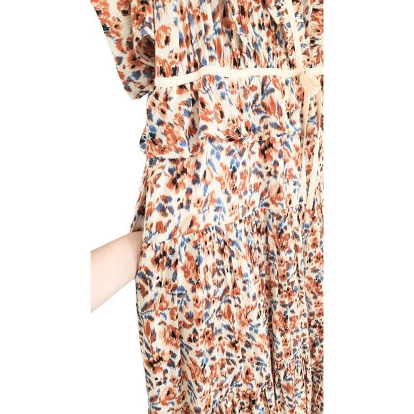 Ulla Johnson Dress Midi Wrap Orange Blue Ruffle Pleated Knit Trim Lisette US 4 - Picture 6 of 13